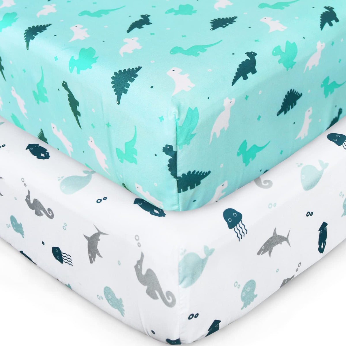 SPRINGSPIRIT dinosaurs crib sheet closeup shows ultra-soft texture for baby comfort
