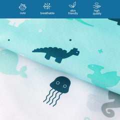 SPRINGSPIRIT dinosaurs crib sheet folded on mattress demonstrates snug fit