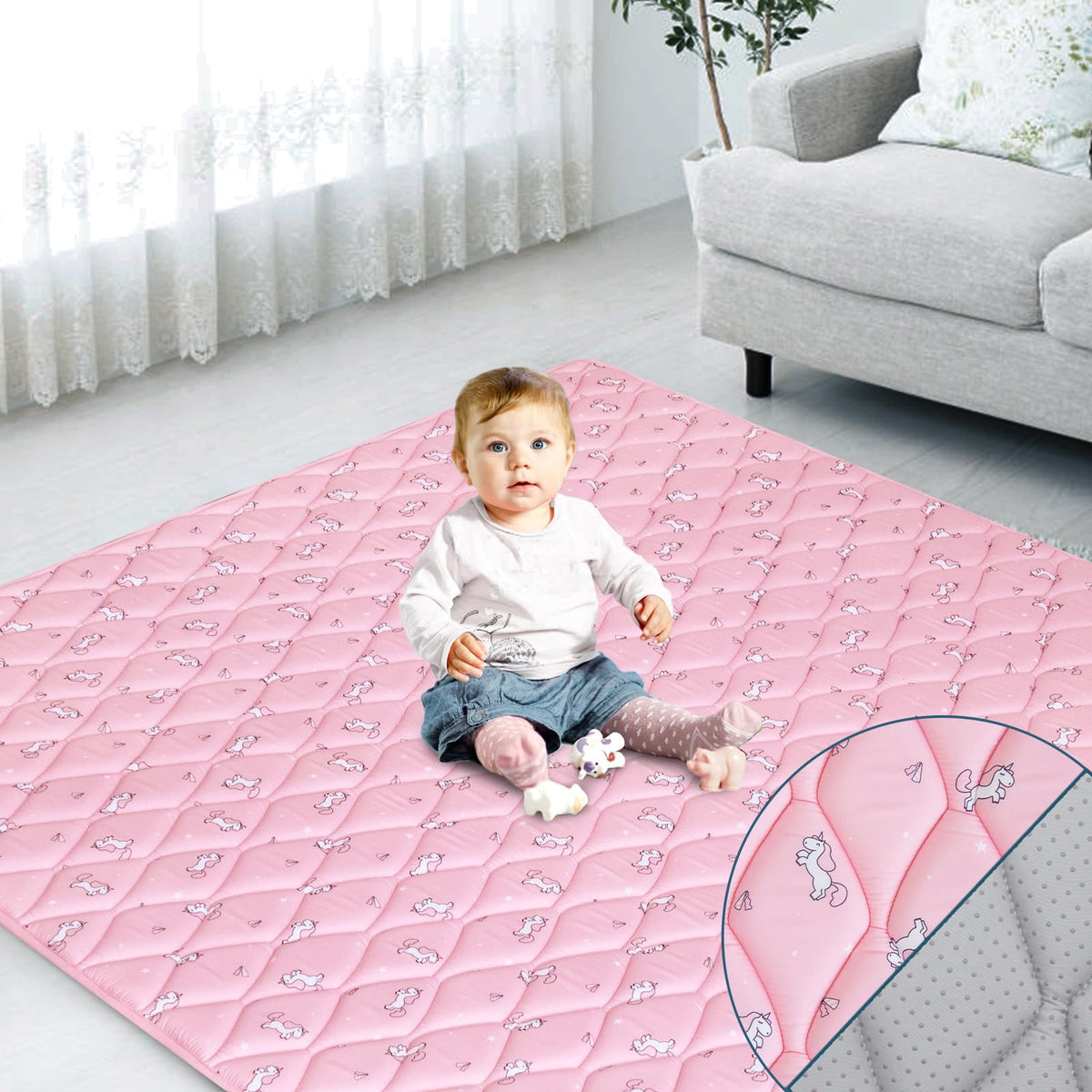 SPRINGSPIRIT foam baby play mat 50x50 laid flat for spacious, safe crawling and play.