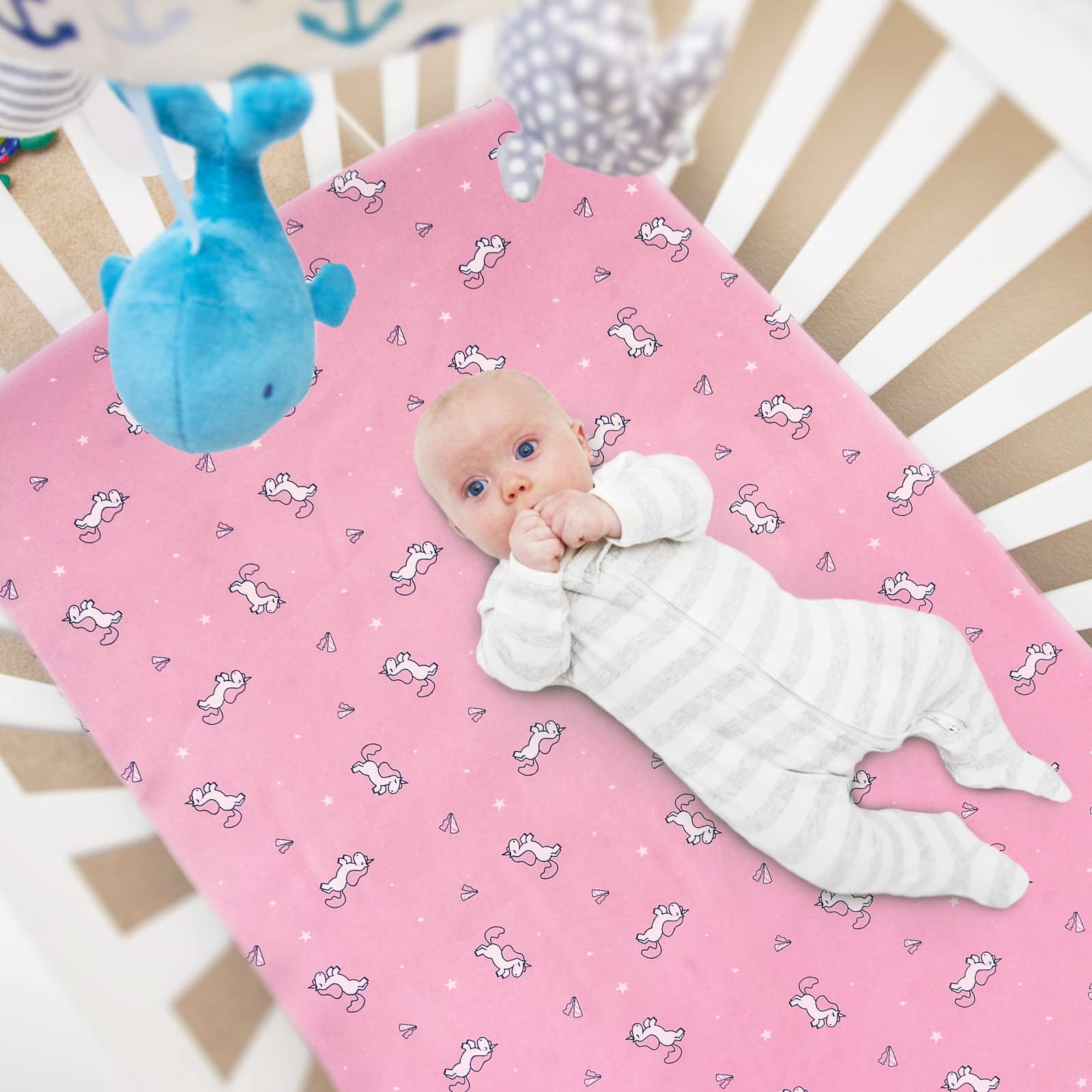 SPRINGSPIRIT mini crib sheets dinosaur print for playful naps and easy care