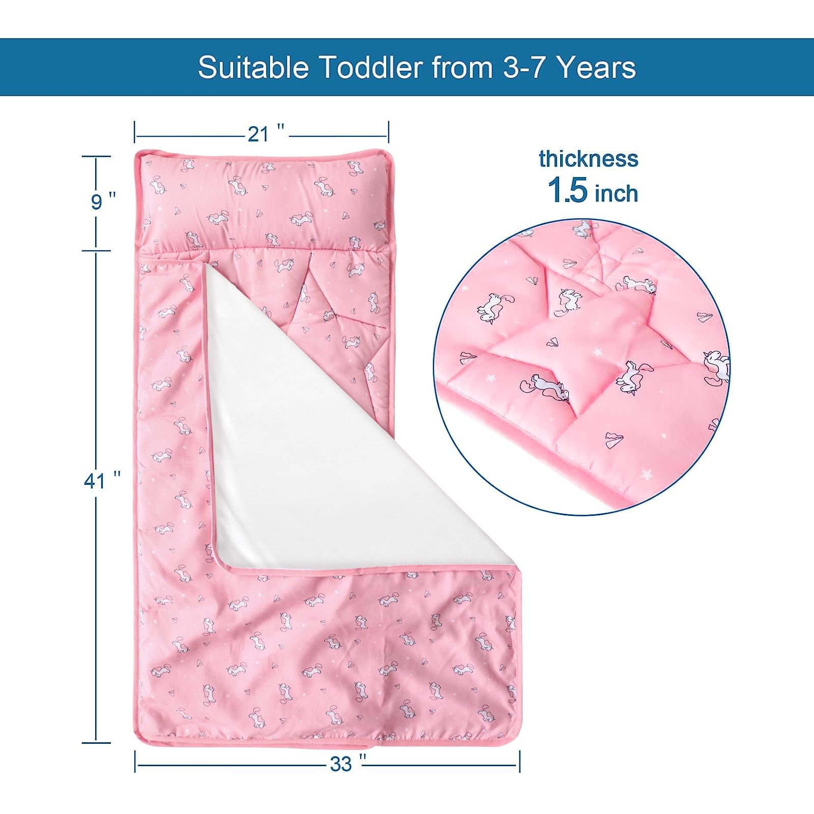 SPRINGSPIRIT nap mat with blanket pink horse folded, easy school transition
