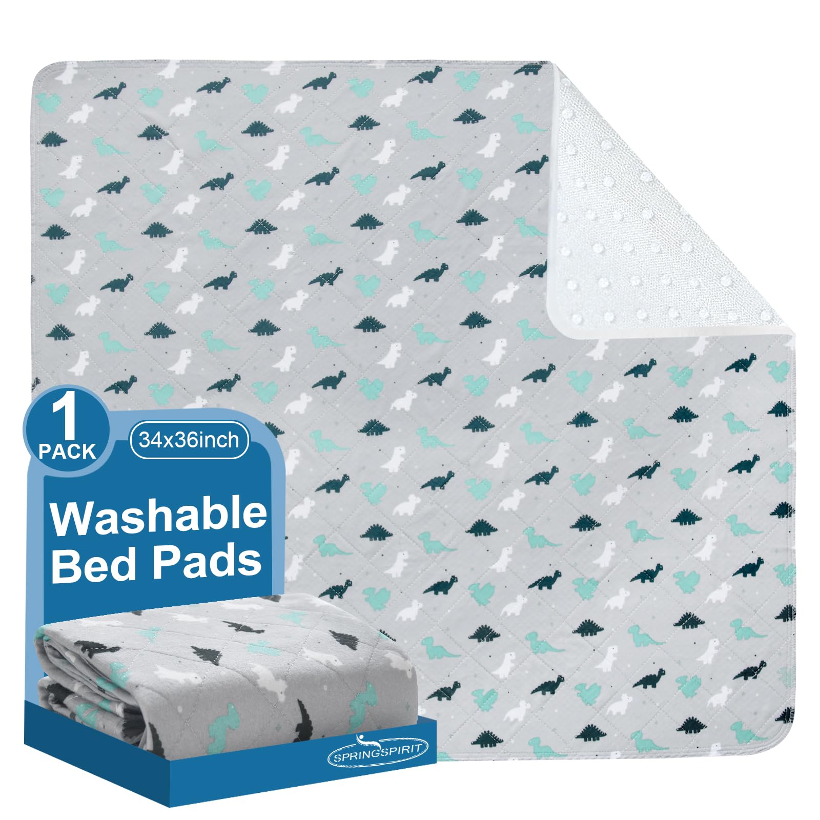 SPRINGSPIRIT potty pad highlights the 100% waterproof TPU layer to help contain spills.