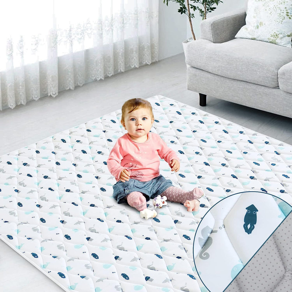 SPRINGSPIRIT Premium Foam Baby Play Mat front view highlights extra-large play space for tummy time and play.