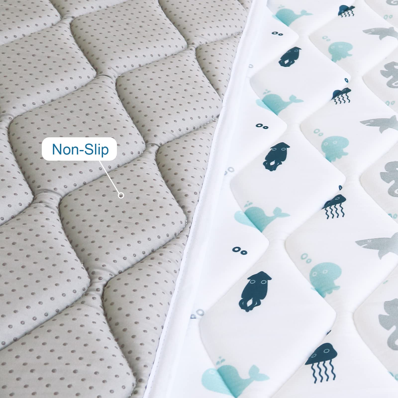 SPRINGSPIRIT Premium Foam Baby Play Mat 71x59 non-slip back demonstrates stable setup for active toddlers.