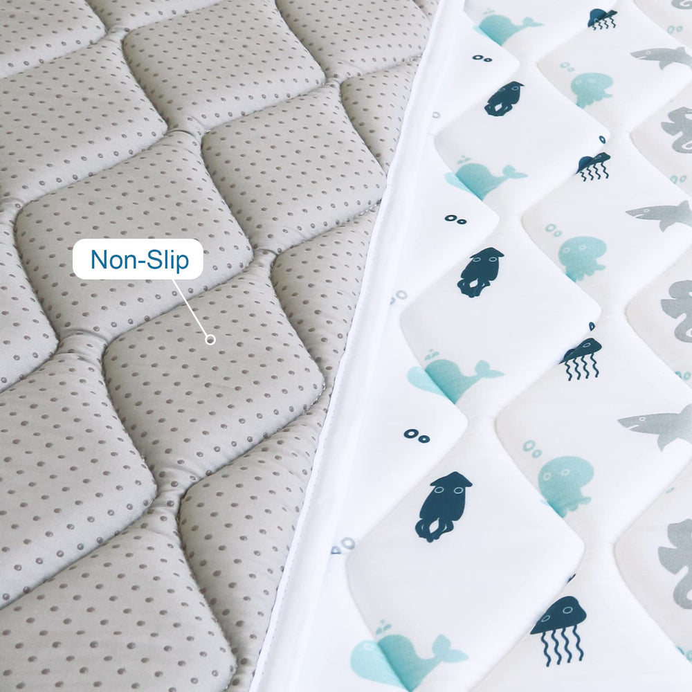 SPRINGSPIRIT Premium Foam Baby Play Mat 71x59 non-slip back demonstrates stable setup for active toddlers.