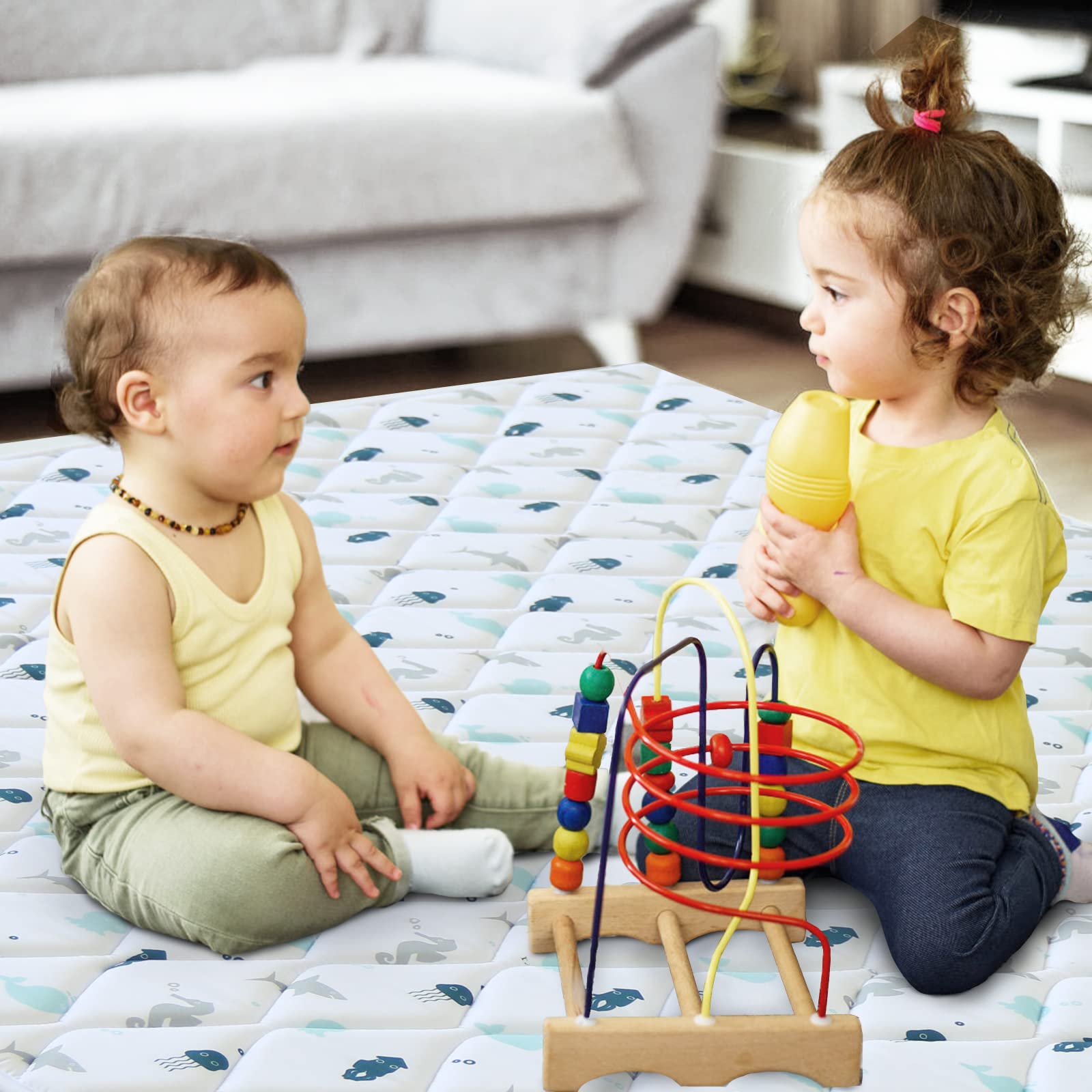 SPRINGSPIRIT Premium Foam Baby Play Mat tummy-time view emphasizes soft cushioning on hard floors.