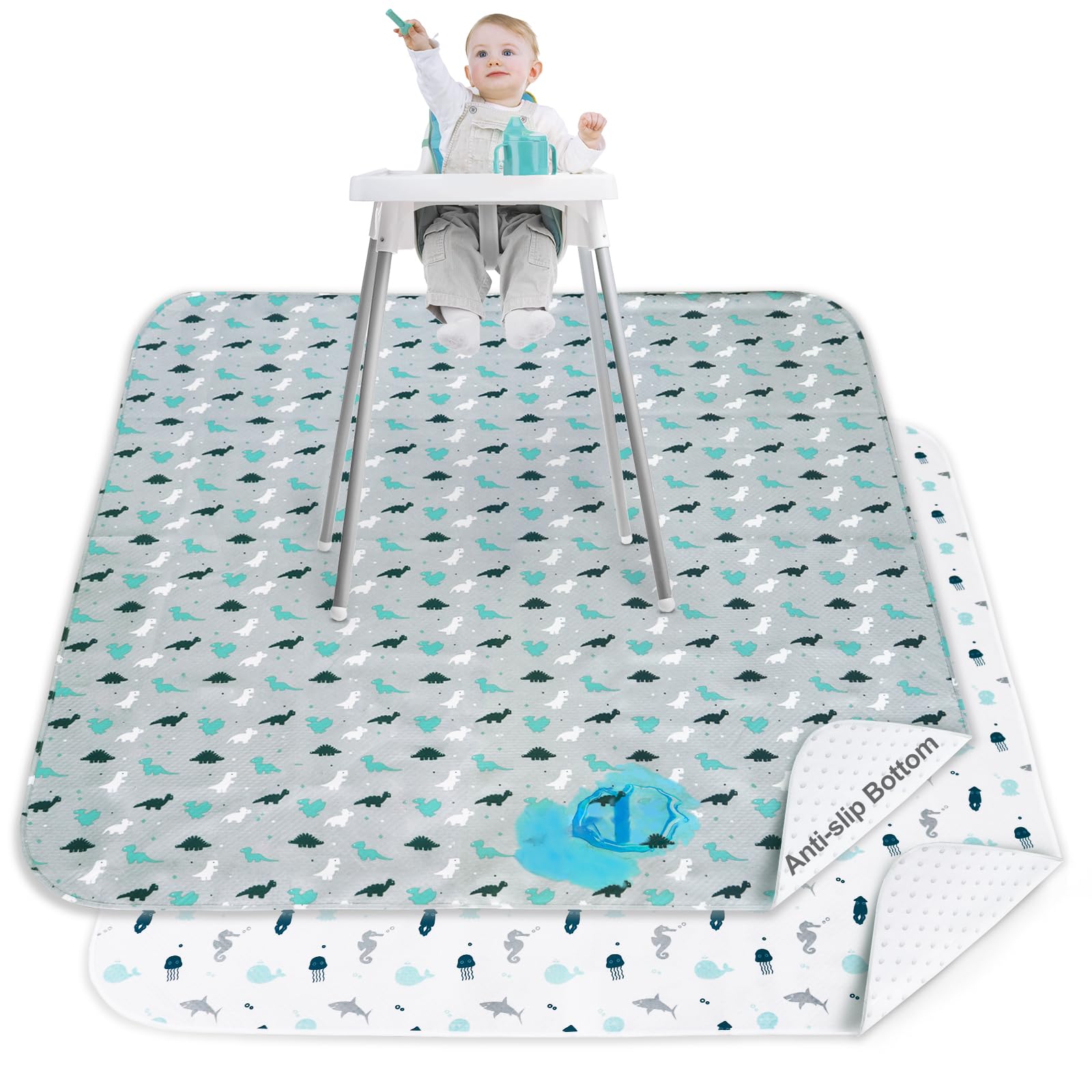SPRINGSPIRIT splat mat under high chair with anti-slip back, protecting floors from spills.