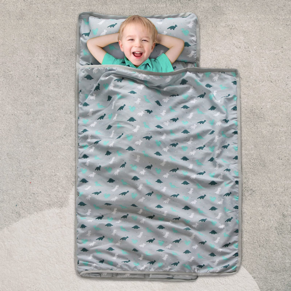 SPRINGSPIRIT Toddler Nap Mat gray closeup, shows soft fabric and stitching.