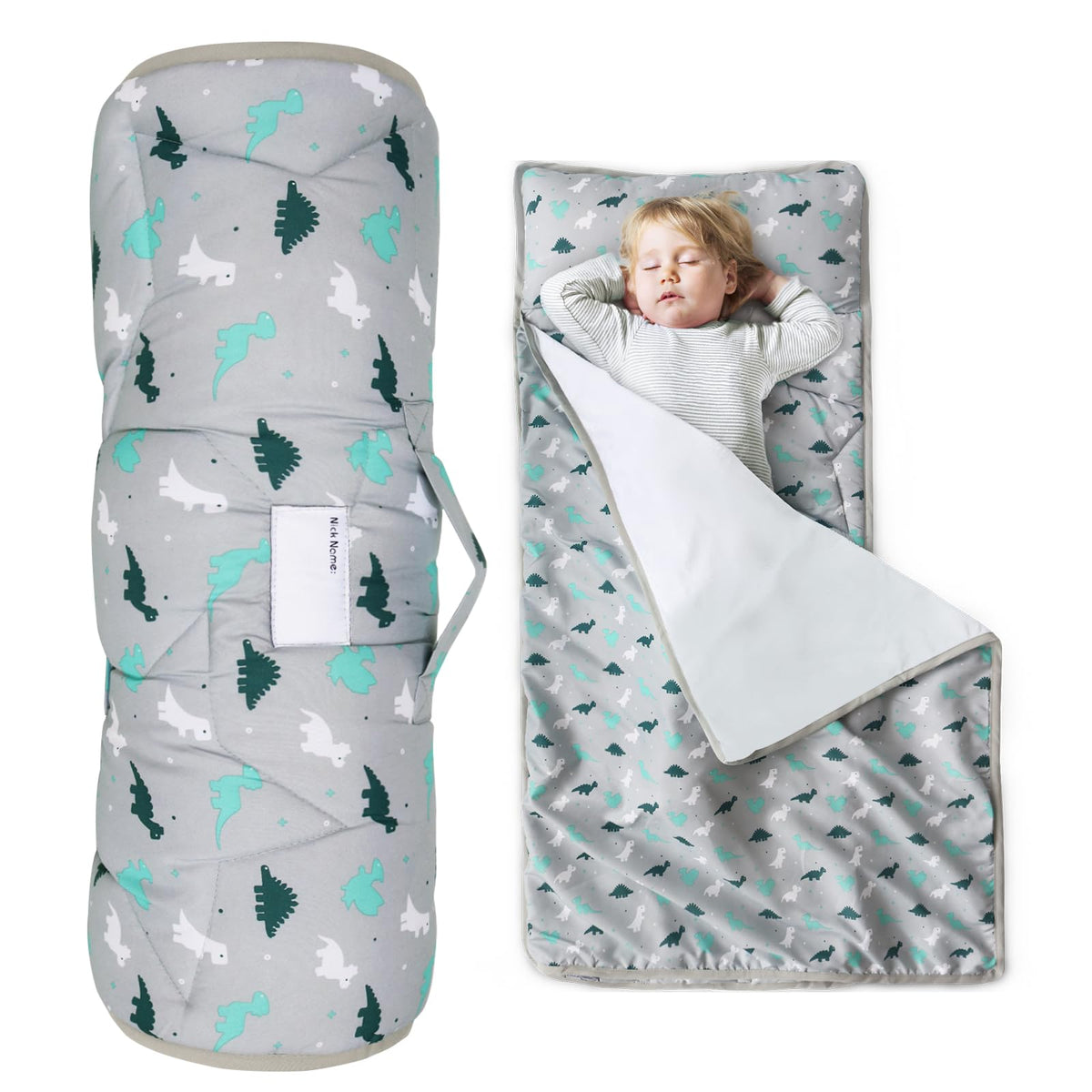 SPRINGSPIRIT Toddler Nap Mat gray folded, portable and cozy for preschool.