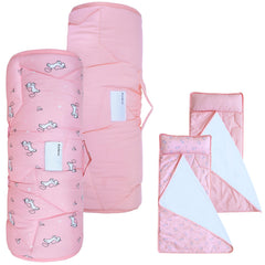 SPRINGSPIRIT toddler nap mat pink horse folded with blanket ready for daycare nap time