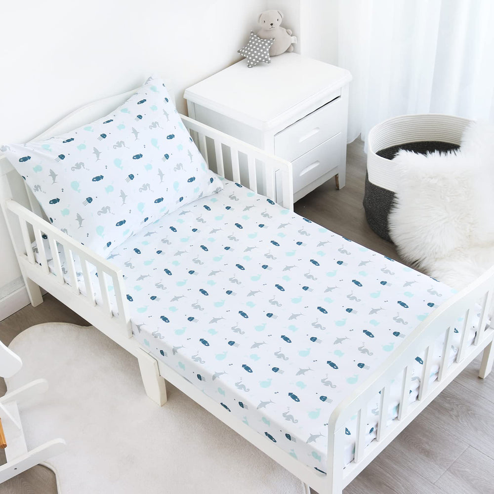springspirit whales print toddler sheet displaying playful theme for kid-friendly bedtime