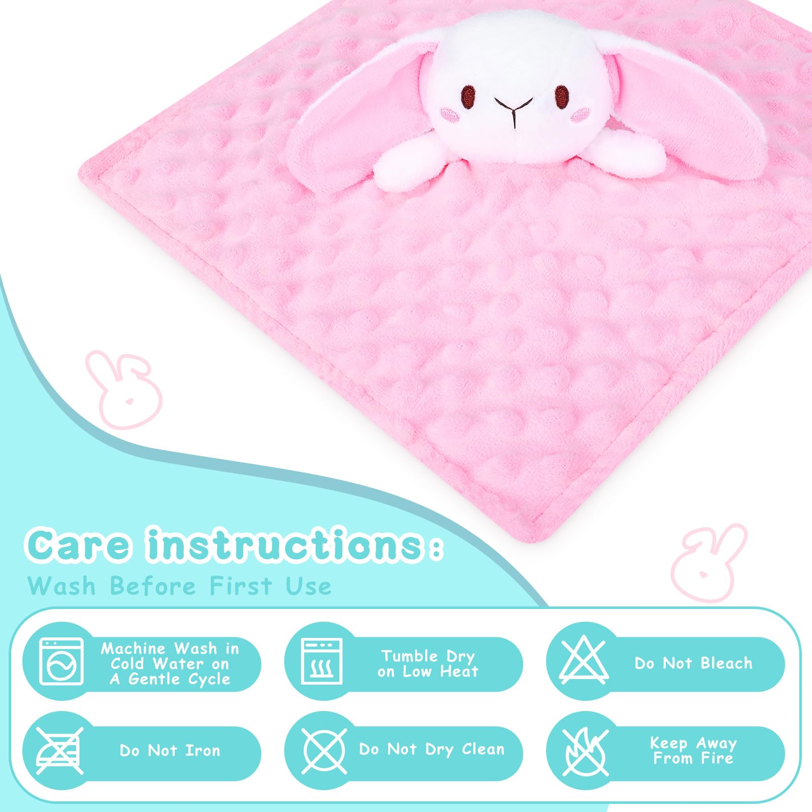 Sprinqdawin Lovey Bunny size 12in shown in-hand emphasizes portable baby comfort.
