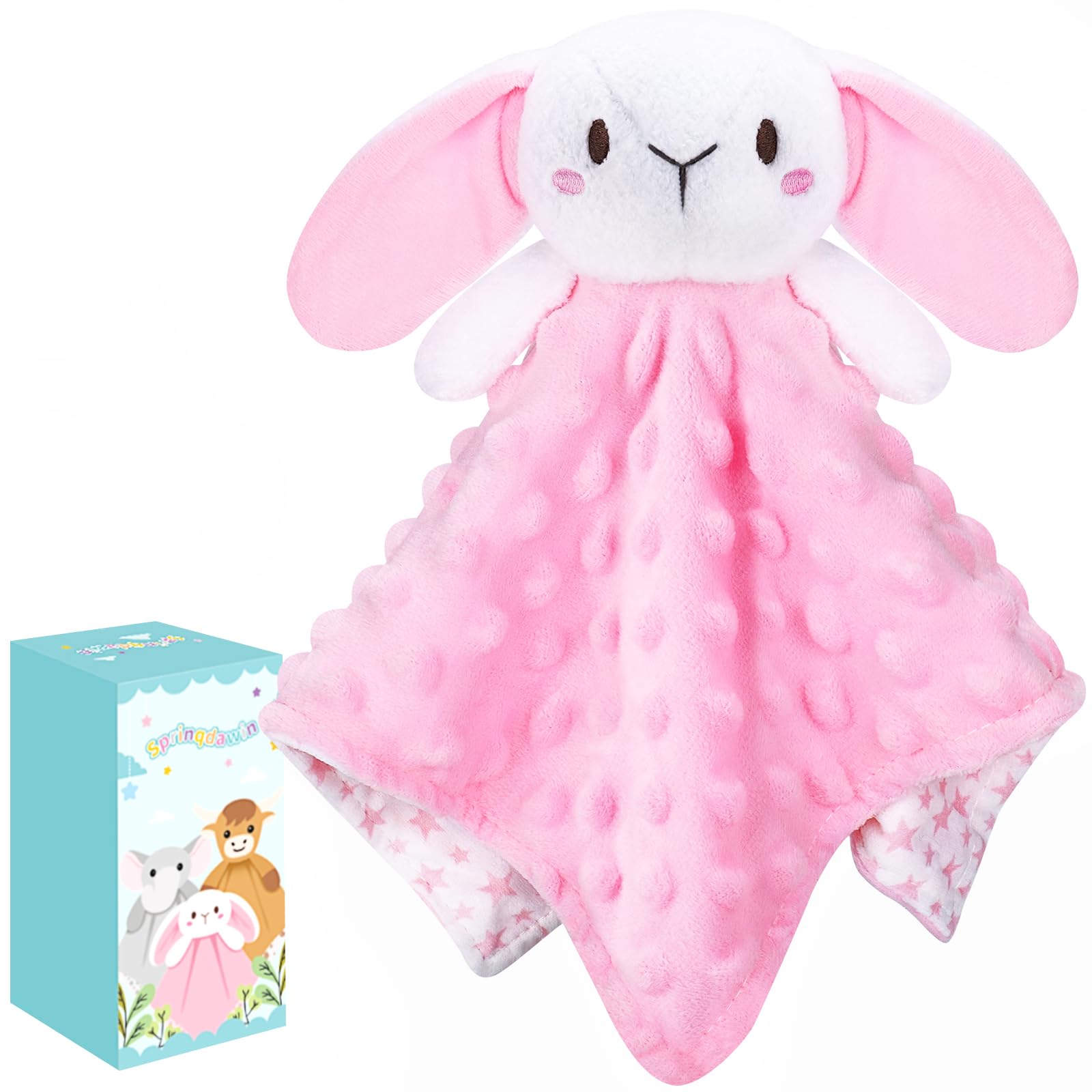 Sprinqdawin Lovey Bunny soft fabric closeup highlights gentle cuddle comfort for babies.