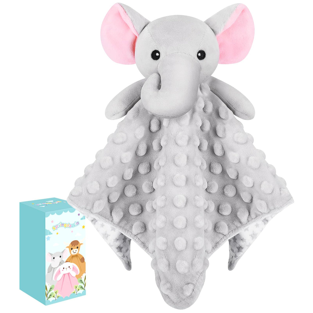 Sprinqdawin Lovey Elephant front view offers a soft, comforting security blanket for naps.