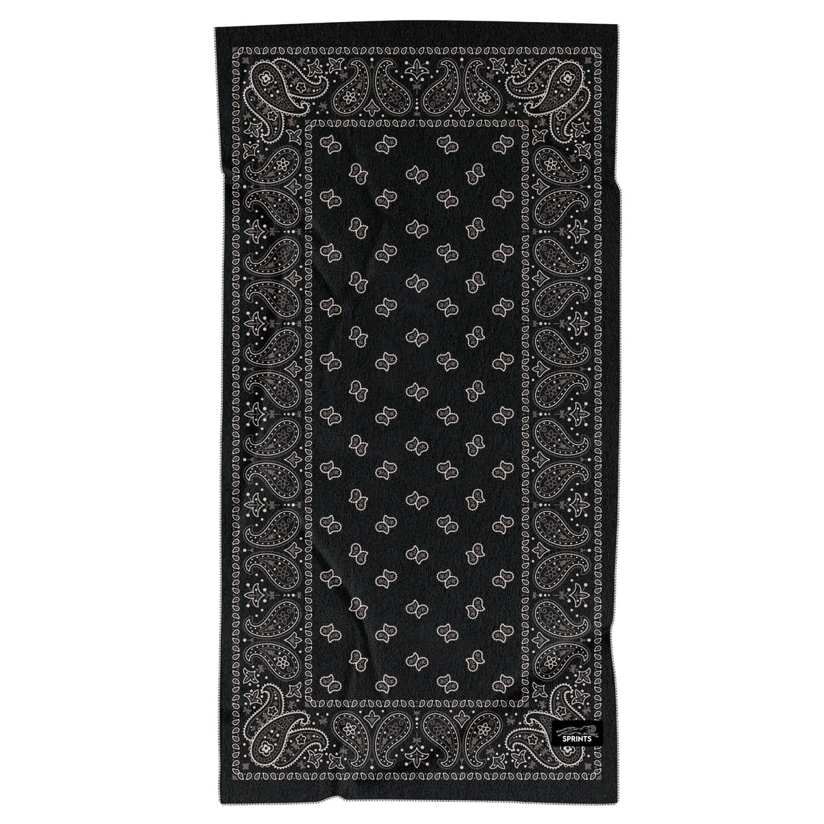 Sprints athletic running towel full-size laid out for workouts and car-seat protection.