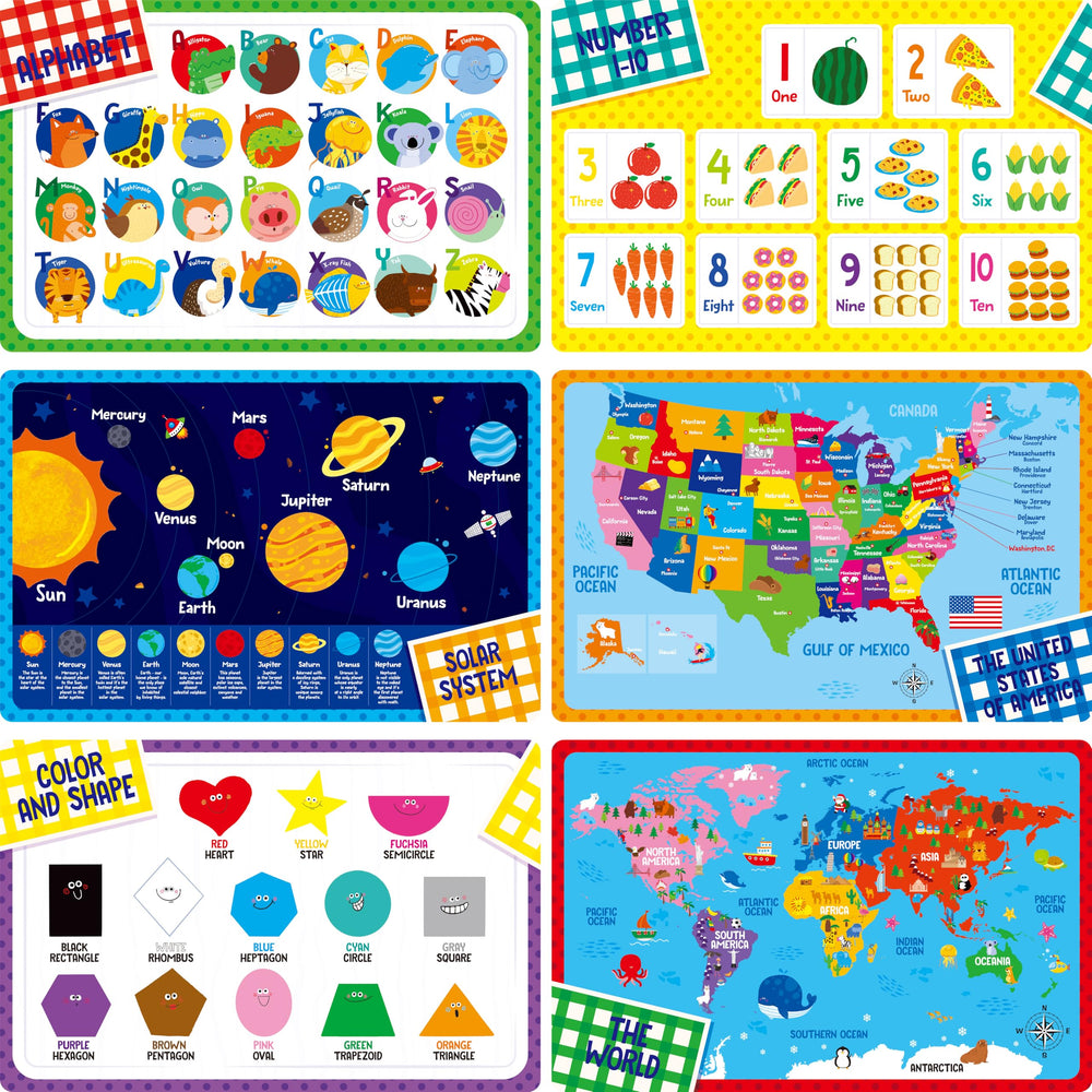 SpriteGru alphabet placemat promotes early literacy during meals with colorful, interactive learning.
