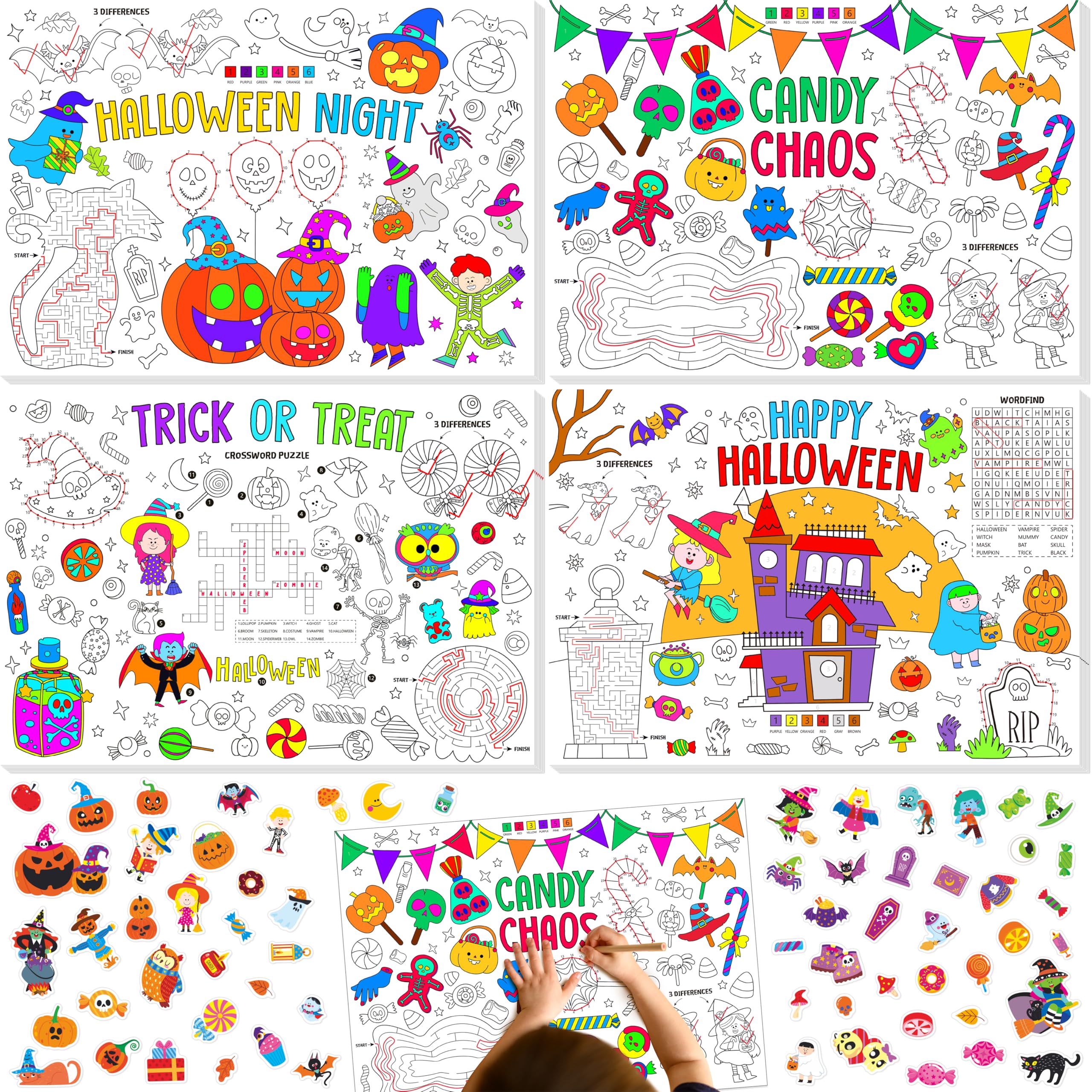 SpriteGru Halloween coloring placemats set showcases 20 designs for festive family meals