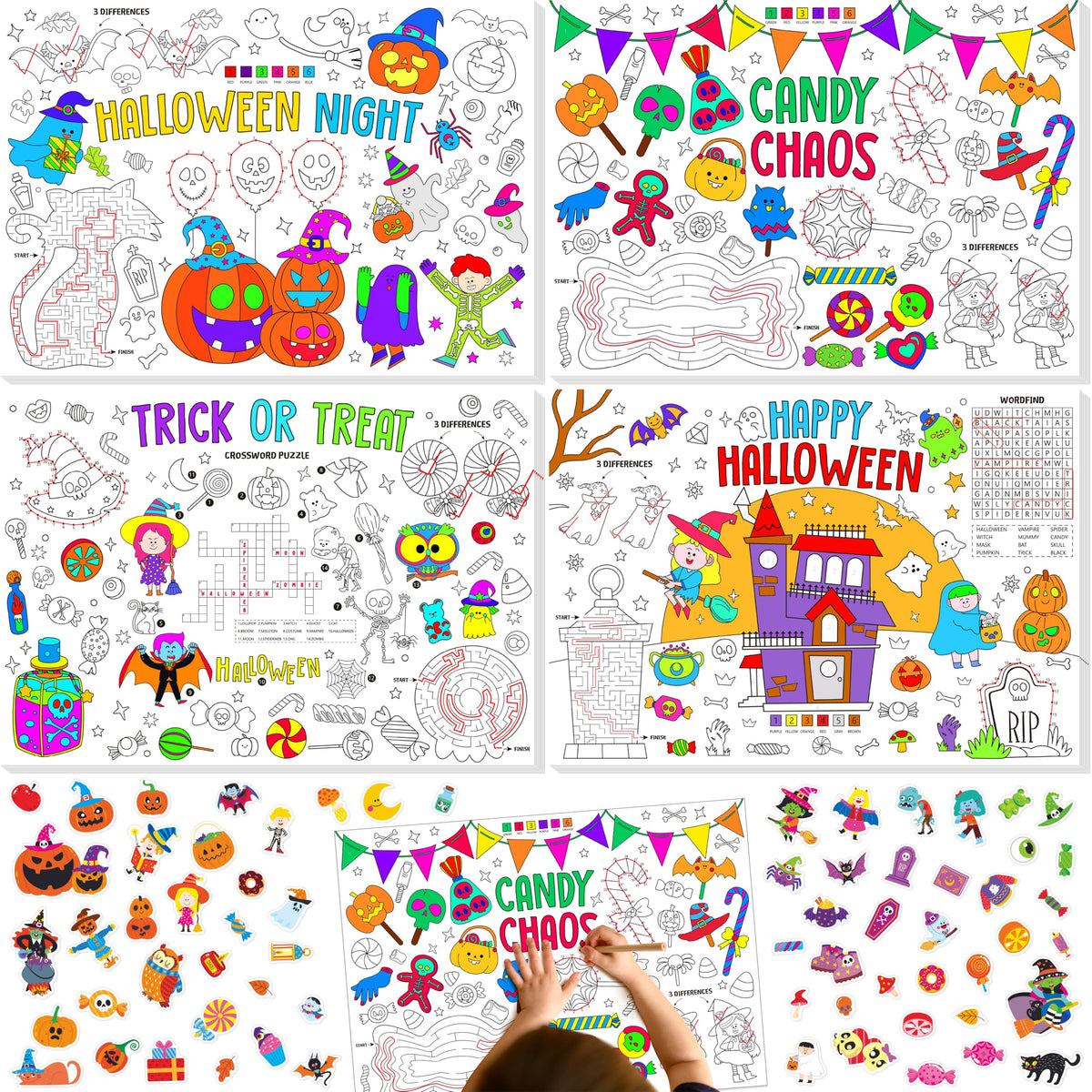 SpriteGru Halloween coloring placemats set showcases 20 designs for festive family meals
