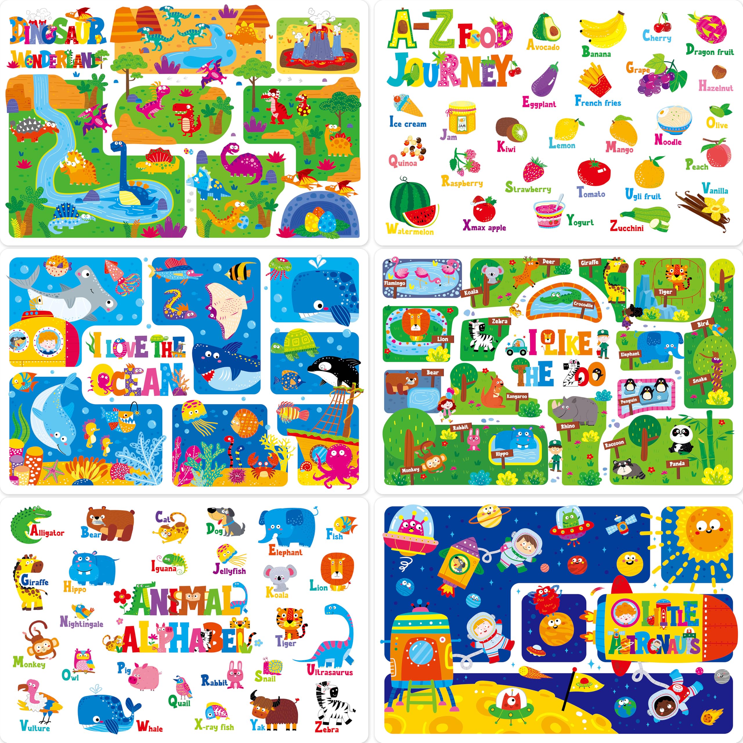 SpriteGru placemats animal-alphabet-dinosaur designs for engaging mealtime learning