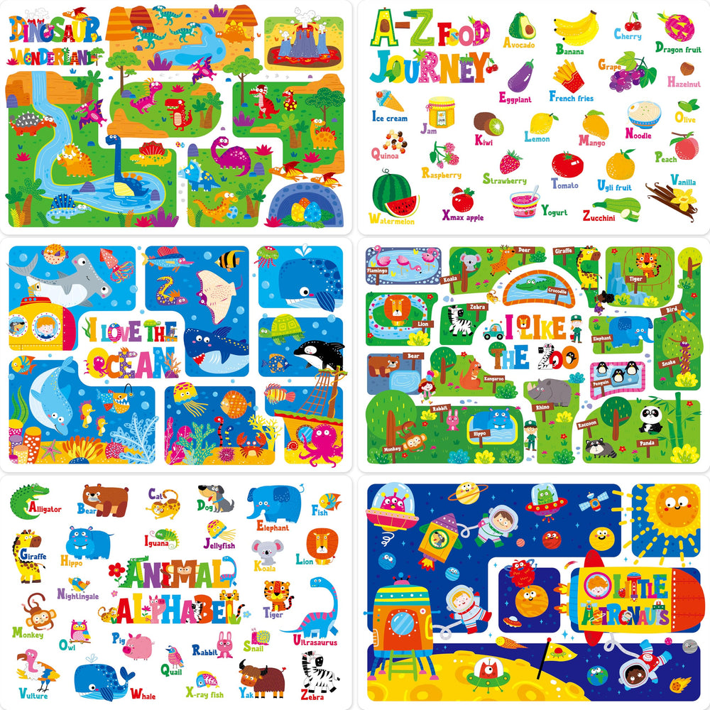 SpriteGru placemats animal-alphabet-dinosaur designs for engaging mealtime learning