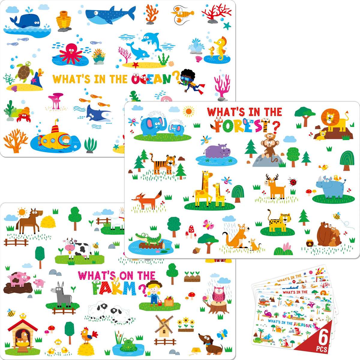 SpriteGru placemats dinosaur scene enhances mealtime focus with colorful prehistoric designs