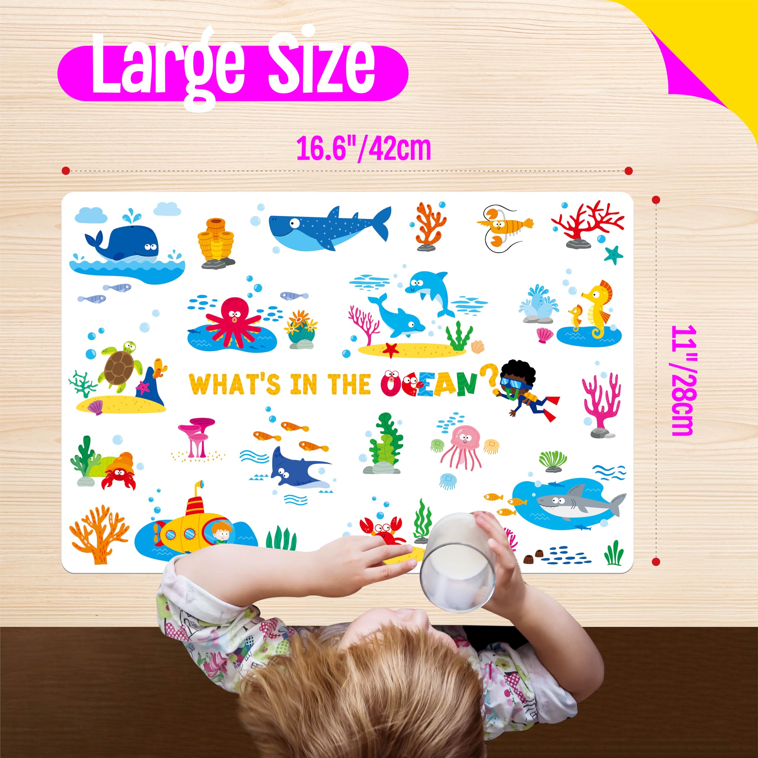 SpriteGru placemats marine animals spark curiosity during meals with bright ocean imagery