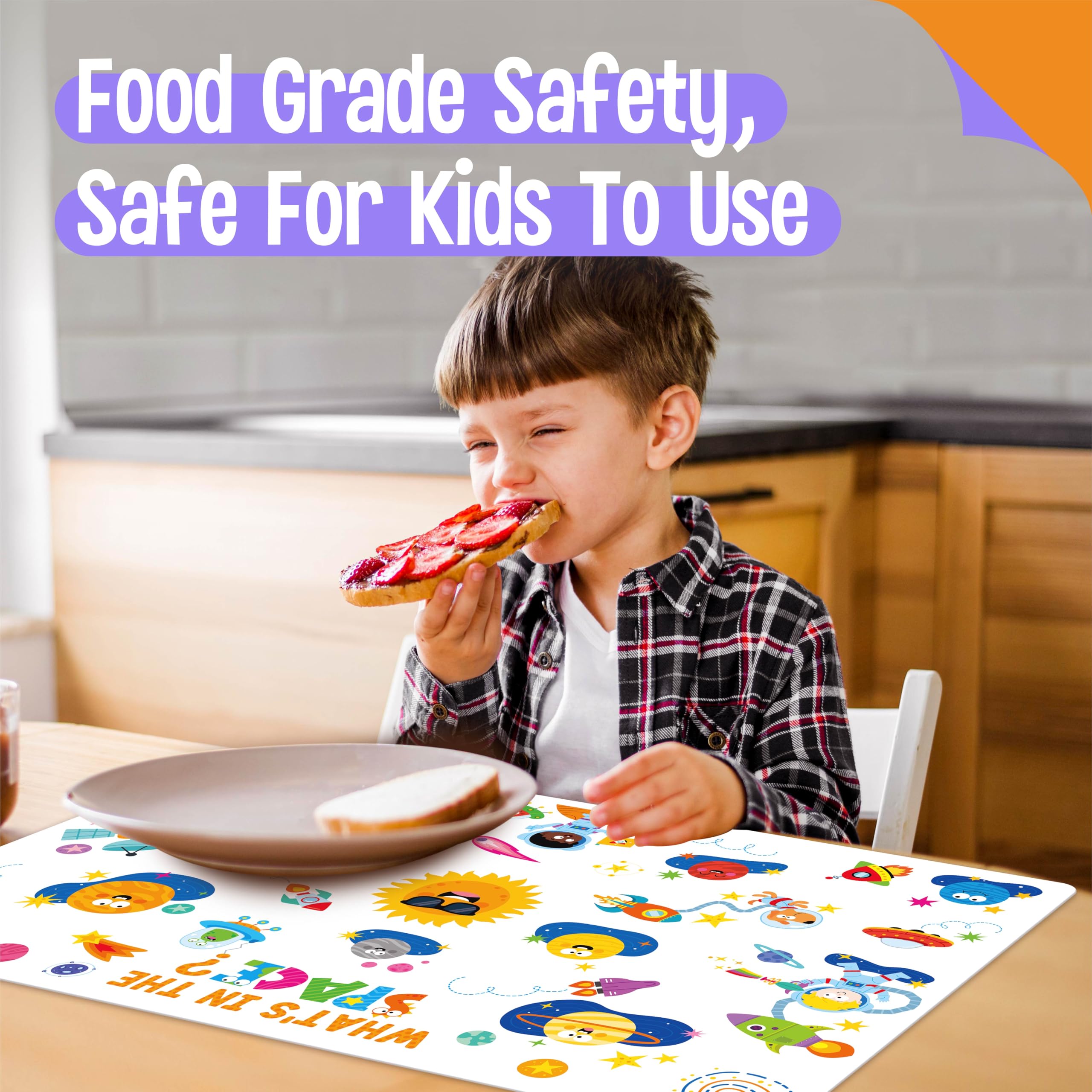 SpriteGru placemats mealtime scene demonstrate non-slip, washable practicality during meals