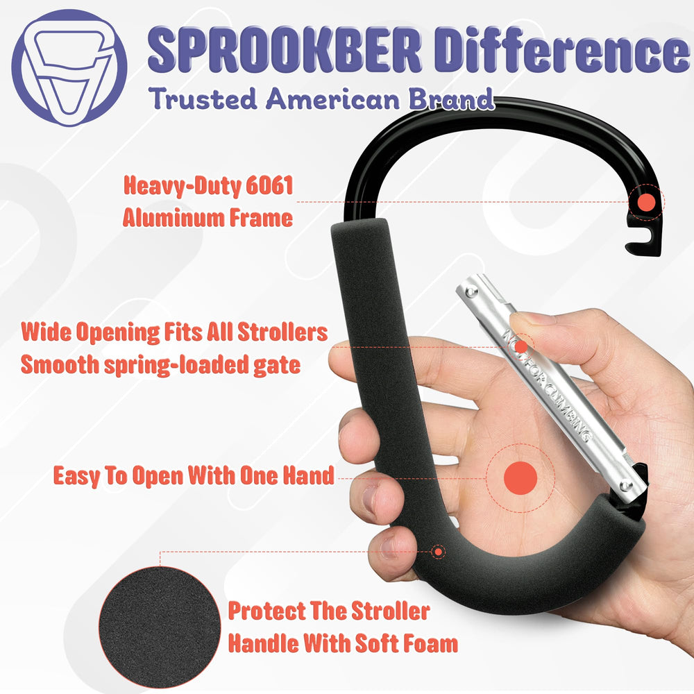Sprookber multipurpose clip shown for groceries and luggage organization.