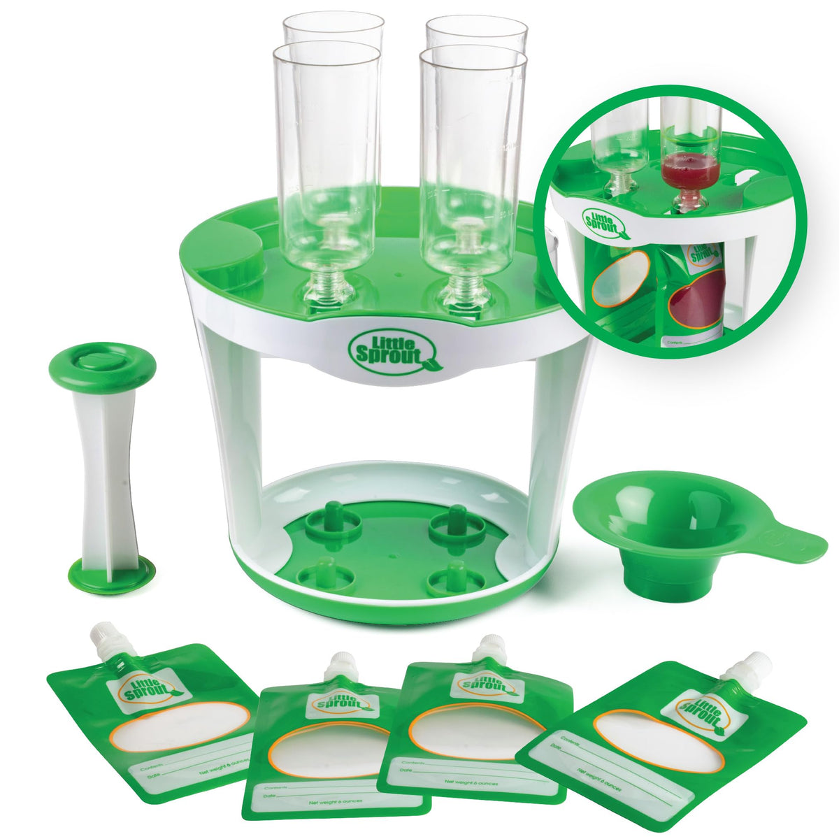Sprout Cups baby food maker fill station for bulk pouch prep and quick feeding