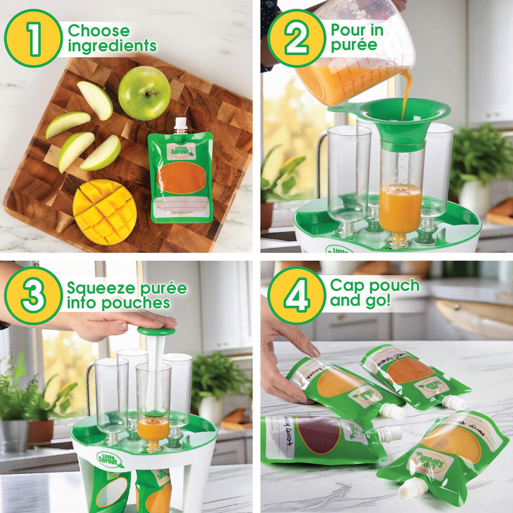 Sprout Cups funnel facilitates easy, mess-free puree filling