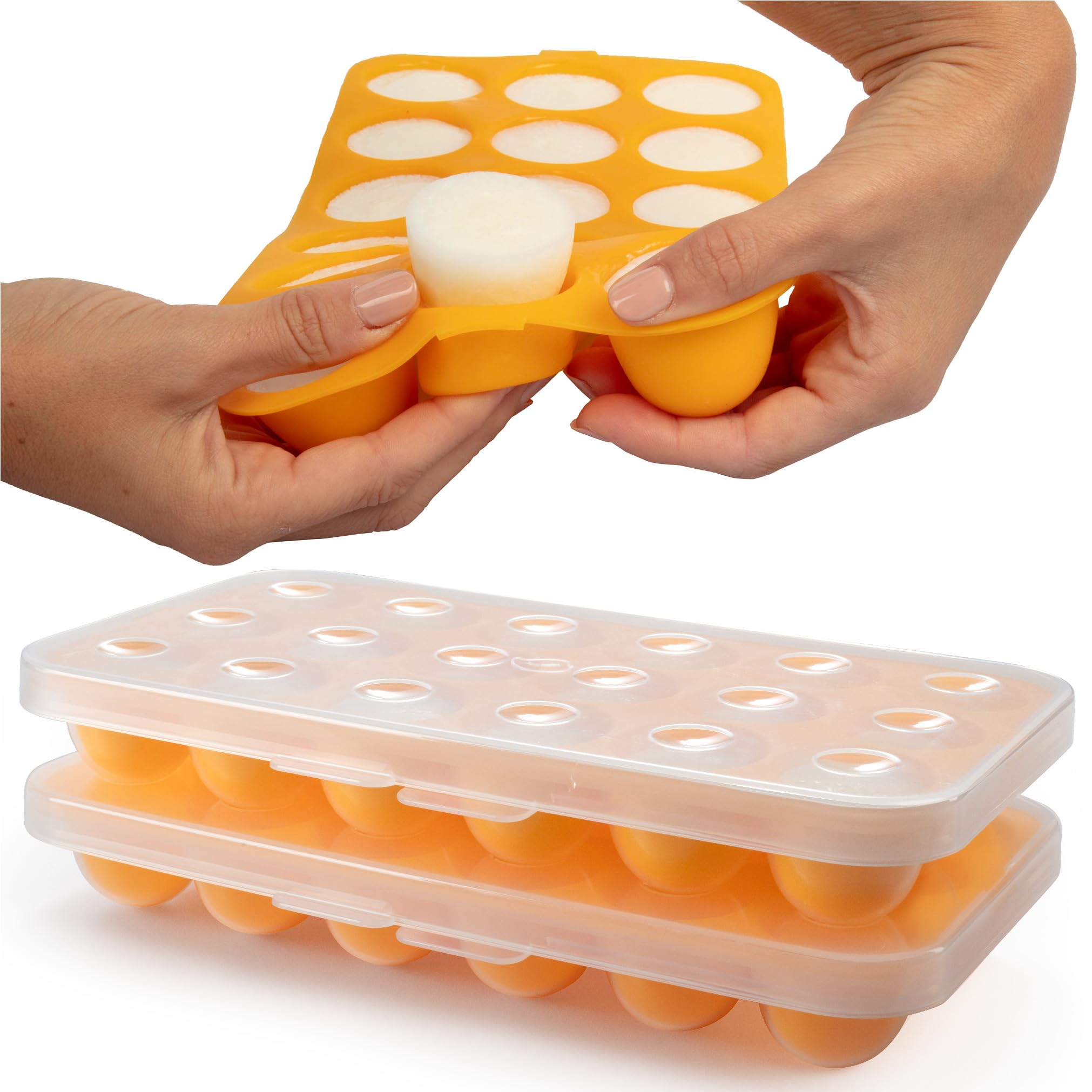 Sprout Cups silicone baby tray with lid keeps portions organized for freezer storage.