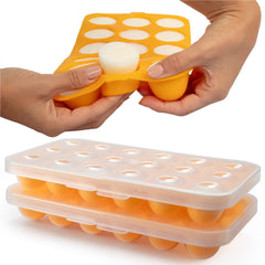 Sprout Cups silicone baby tray with lid keeps portions organized for freezer storage.