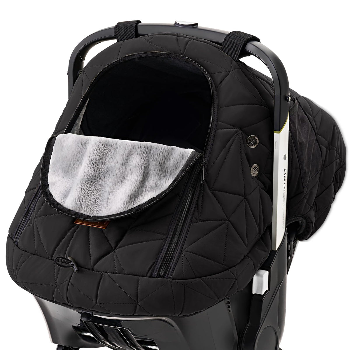 Sprouterie carseat cover winter canopy shields baby from wind and cold.