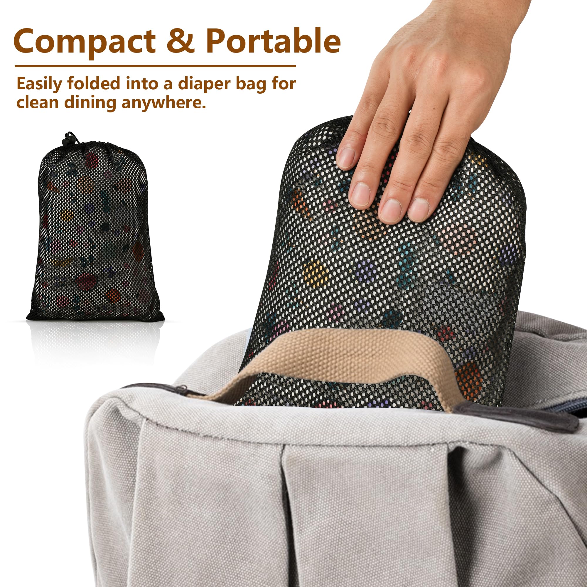 Sprouterie high chair cover compact portable design fits in a diaper bag.