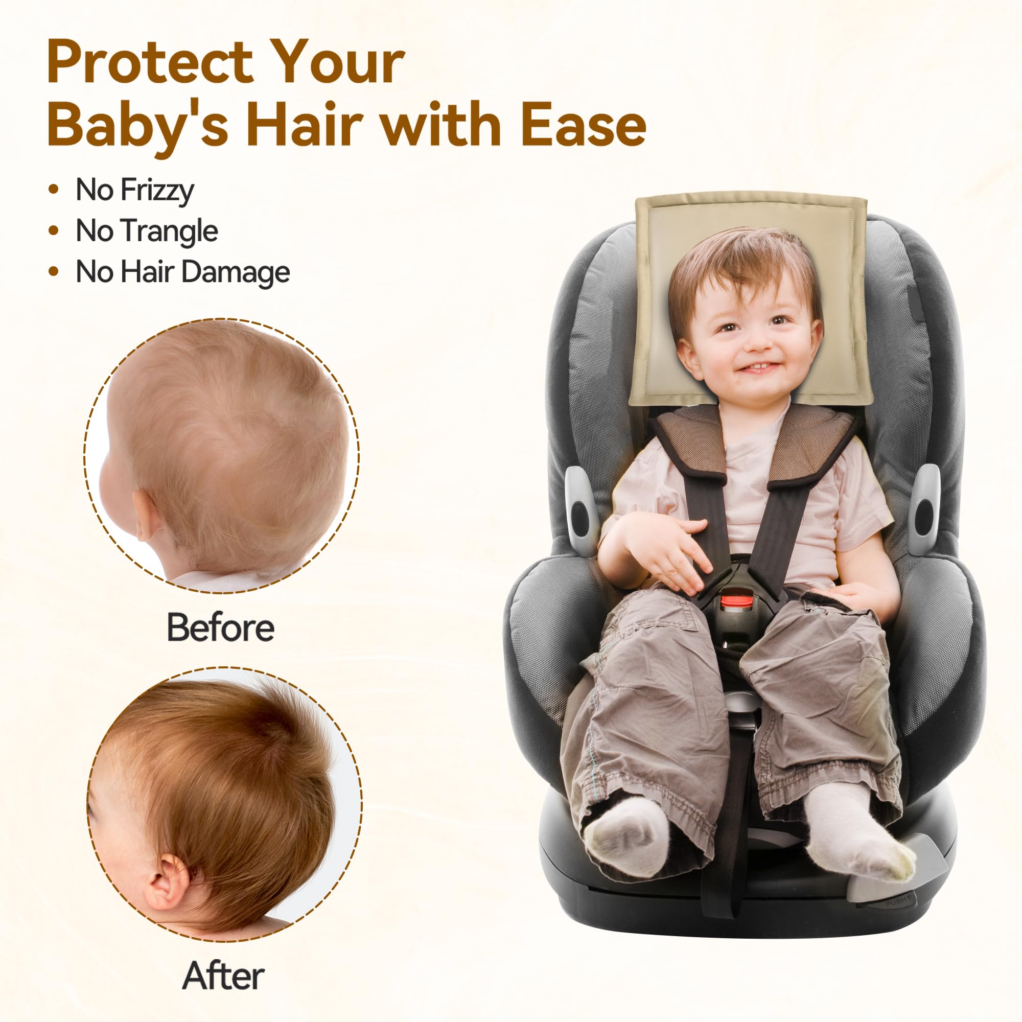 Sprouterie reusable satin headcover shown on car seat, easy to wash