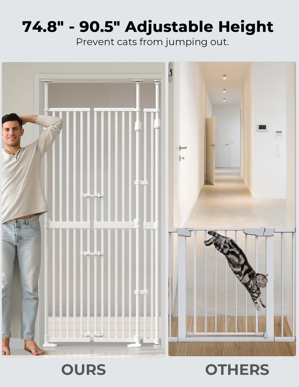 Two-way opening with auto-close for easy, safe passage around the gate.