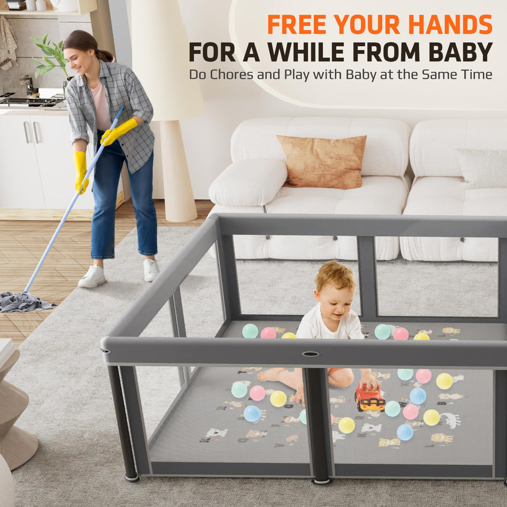 SPRX foldable playpen folds compactly into a portable bag for trips.