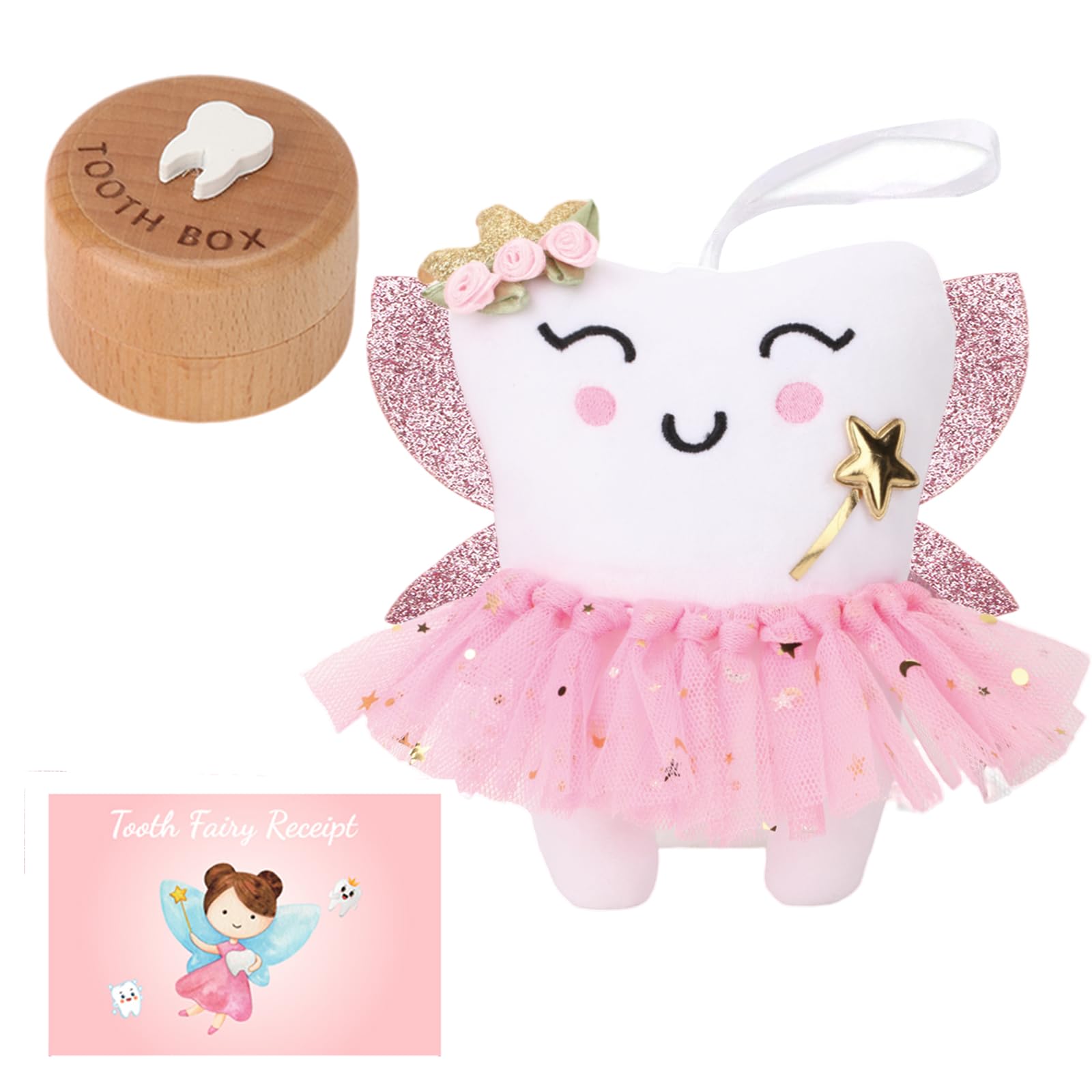 SQIMZAR Tooth Fairy Pillow plush front view with pocket and wings for a comforting bedtime ritual