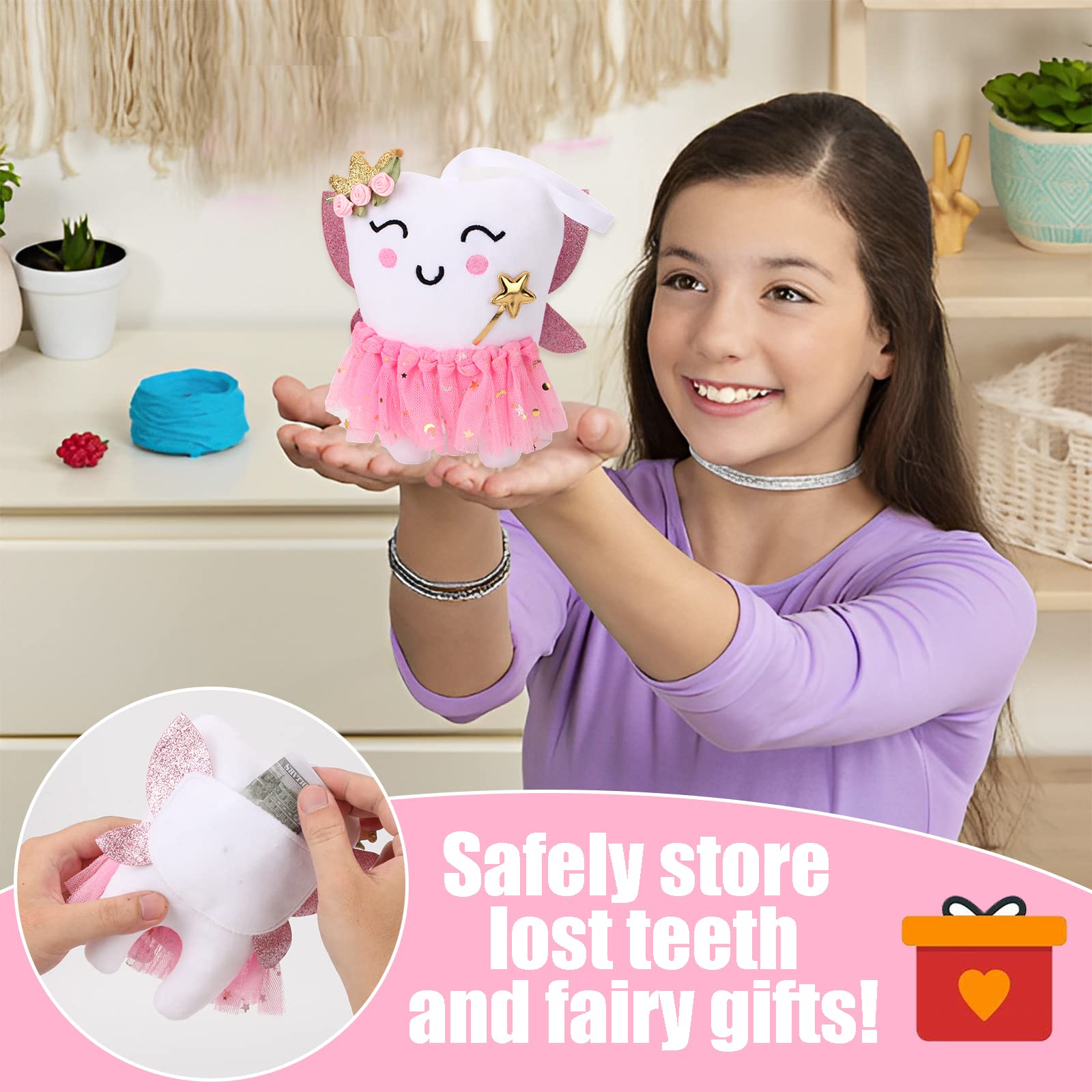 SQIMZAR Tooth Fairy Pillow back pocket with hidden space for tooth and coin