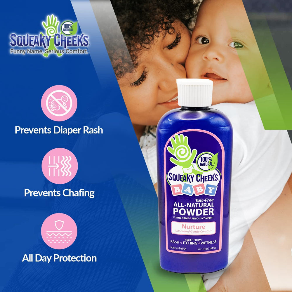 Squeaky Cheeks baby powder diaper rash prevention for sensitive diaper areas