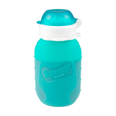 Squeasy Snacker Aqua 6oz pouch front view shows spill-proof design for mess-free feeding