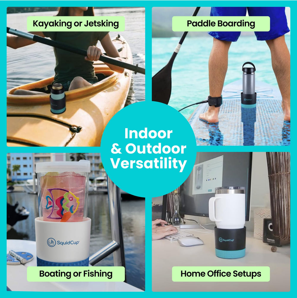 SquidCup indoor-outdoor use keeps desk drinks secure and spills away.