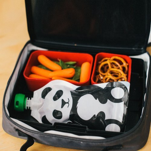 Squooshi compatibility with any spout pouch expands options for storage.