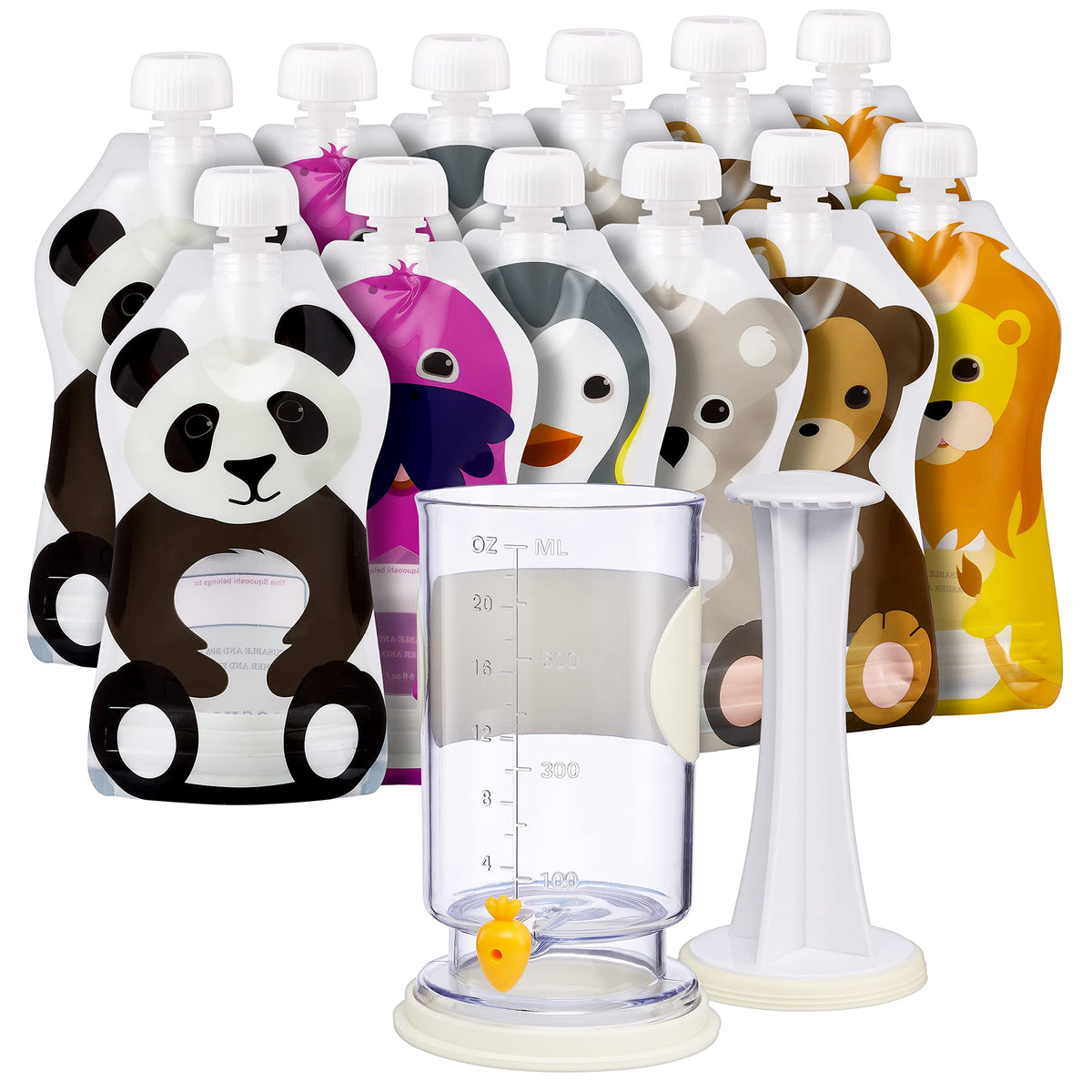Squooshi Filling Station assembly simplifies setup for fast, clean pouch filling.