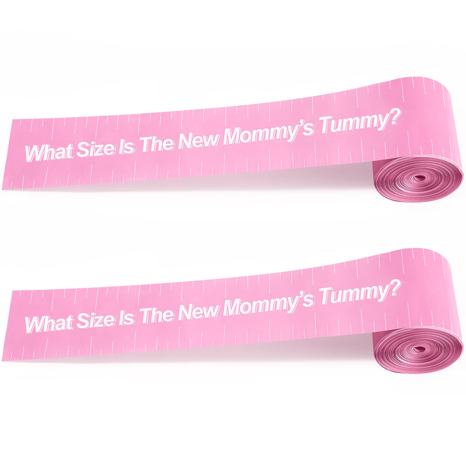Sratte baby shower tummy tape with two pink rolls for easy measurements.