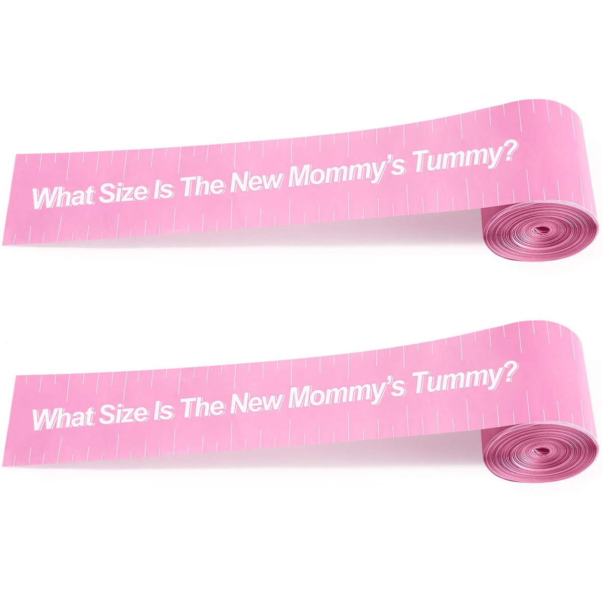Sratte baby shower tummy tape with two pink rolls for easy measurements.