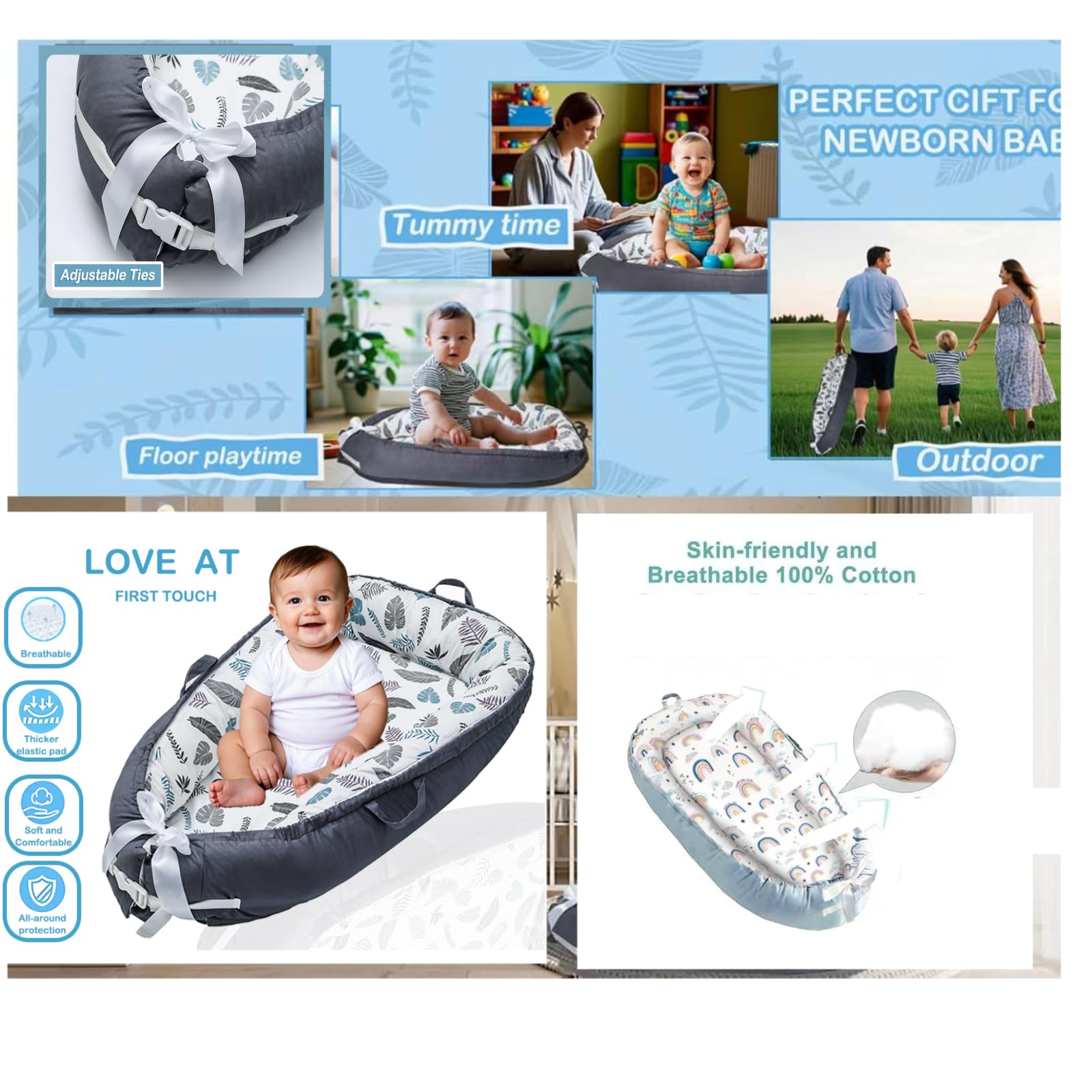 SSKFerier Baby Lounger Cover breathable materials support naps and lounging.