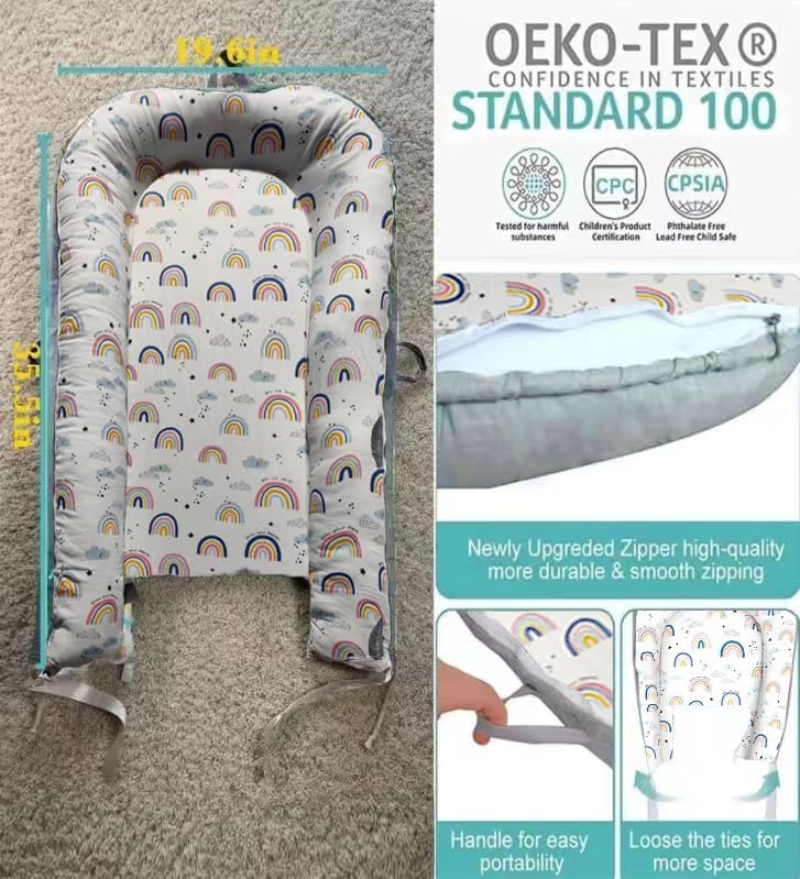 SSKFerier Baby Lounger Cover rainbow edge detail highlights breathable fabric.