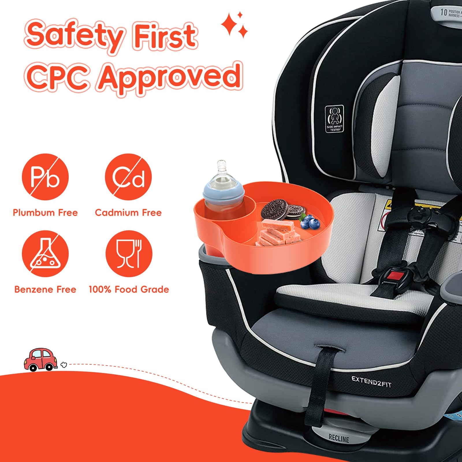 SSPONT kids car seat tray base-attachment demonstrates firm fit across most car seats.