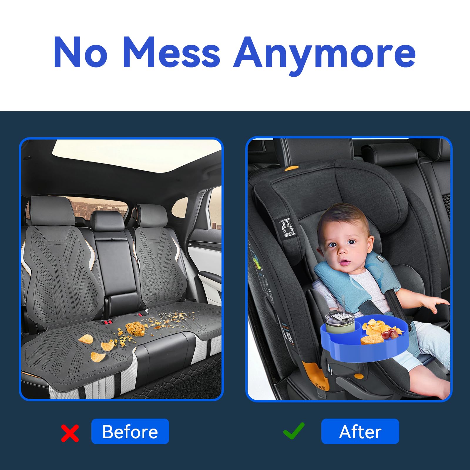 SSPONT Kids Car Seat Tray 7.85-inch diameter blue hosts snacks